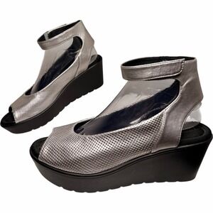 Steven by Steve Madden Babelle Metallic Silver Platform Wedge Sandals 8.5M